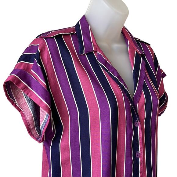 VINTAGE 1980’s Dead Stock Charlie California Striped Blouse Size Small - Picture 3 of 6